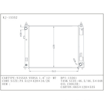 Water Cooled Aluminum Auto Radiator for Versa 1.6′ 12- Mt